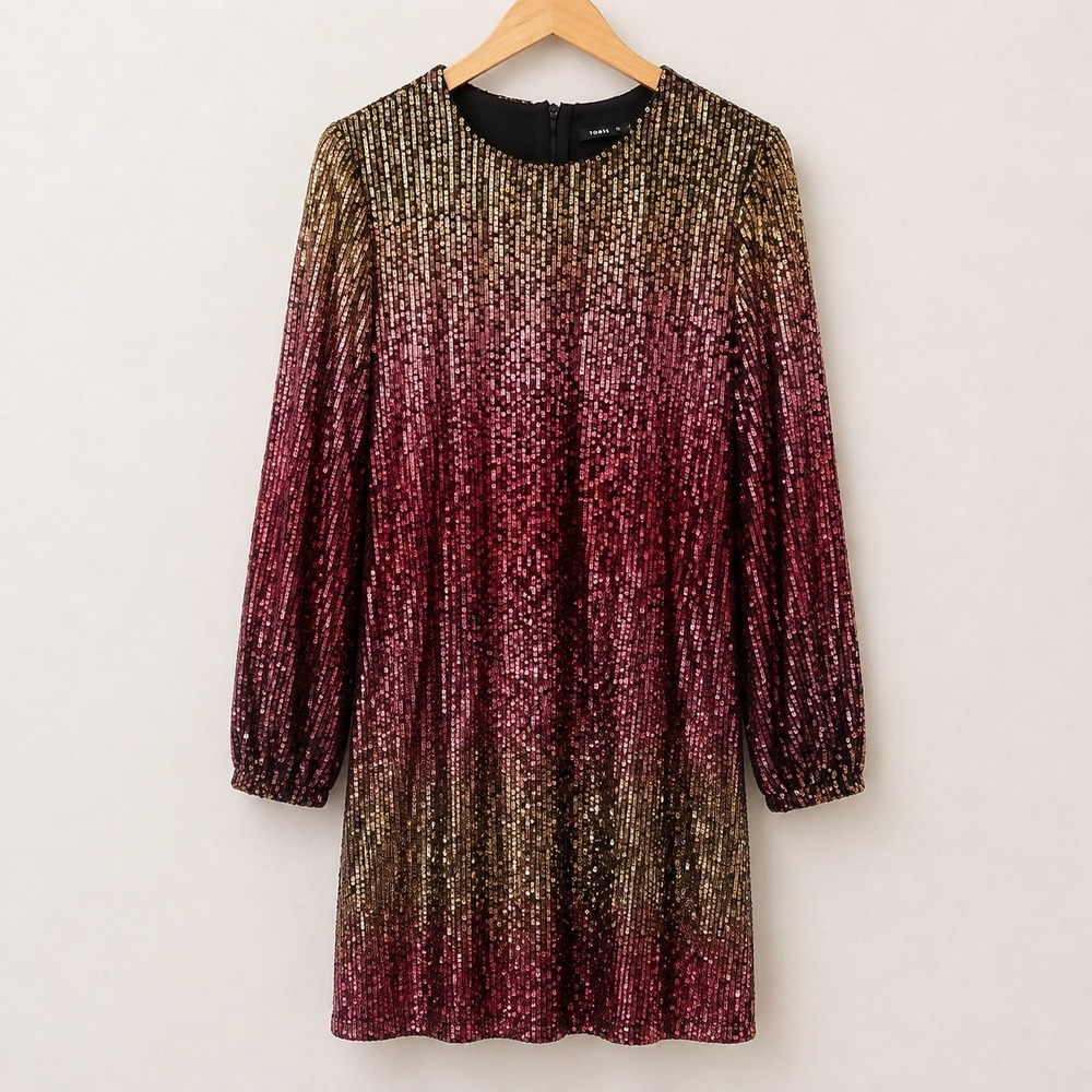 Premier Amour Size 6 Ombre Sequin Long Sleeve Mini Dress Stand Out Bold Mob Boss